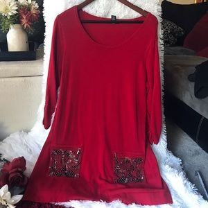 Alfani Red sweater dress with bead detail